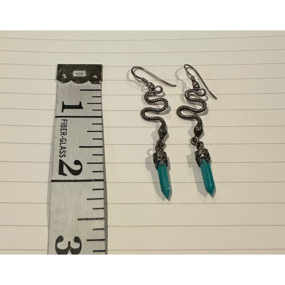 UNBRANDED Vintage Sterling Silver Turquoise Snake Dangle Drop Earrings Serpent - Picture 7 of 7